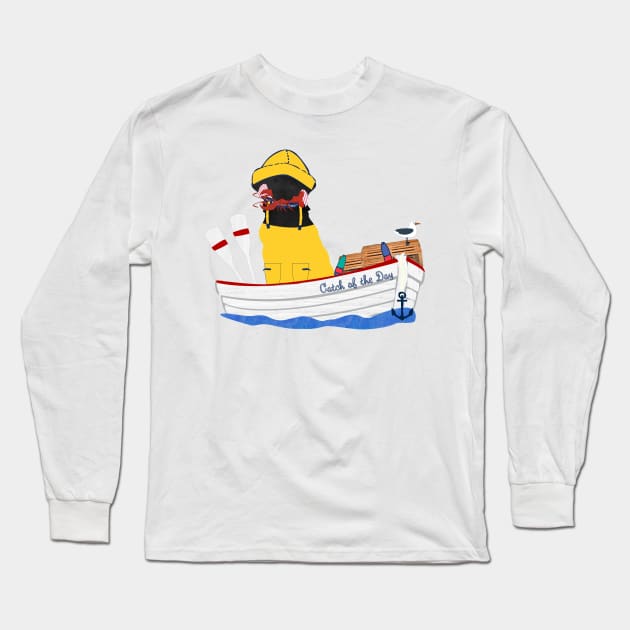 Preppy Black Lab Lobsterman Aboard The Catch of the Day Long Sleeve T-Shirt by emrdesigns